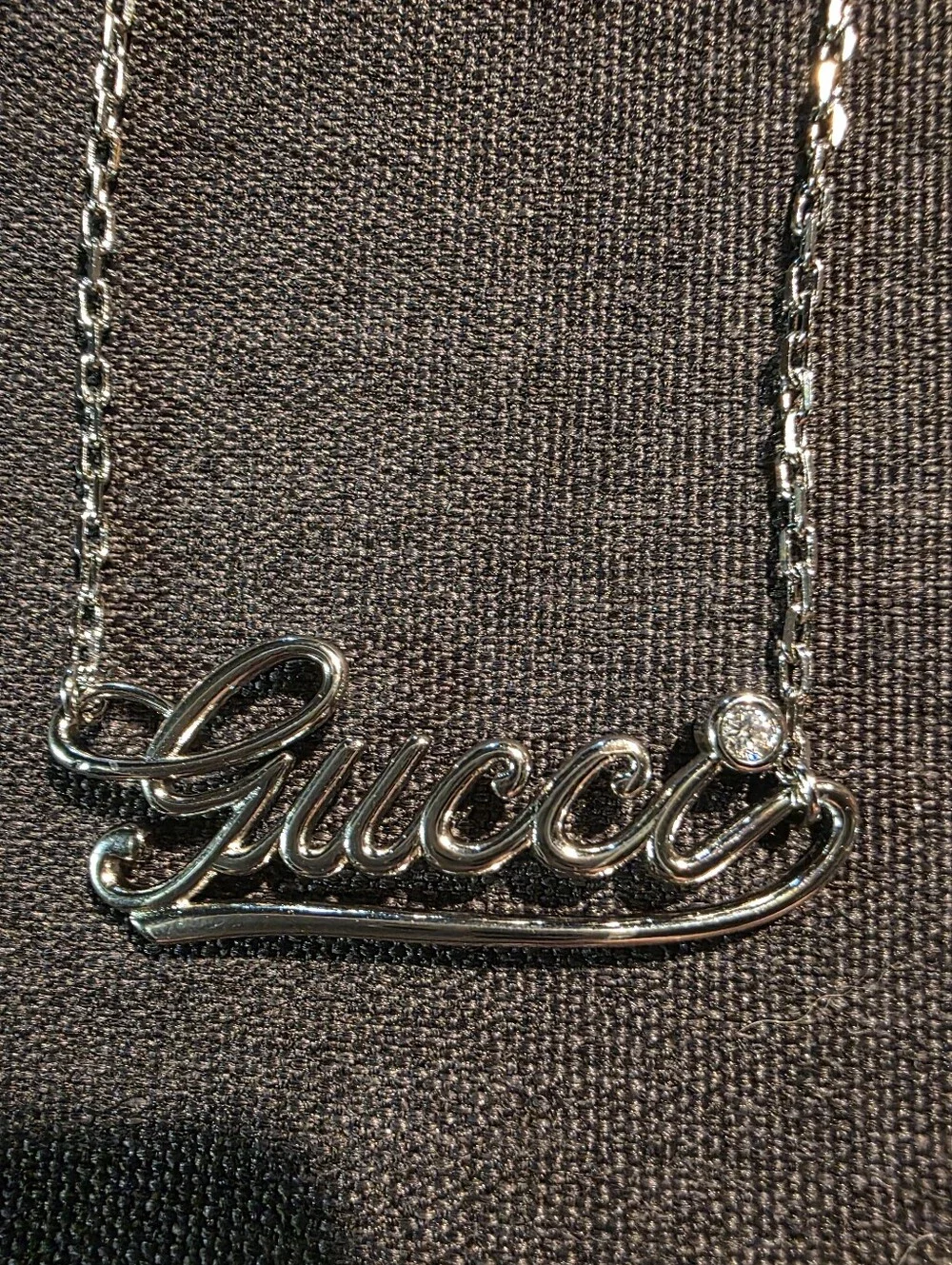 USED...Gucci Silver Logo Nacklace With Diamond Accent